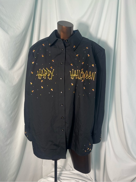 Karen Scott Tops - NWT Vintage Karen Scott Black Button-Up Halloween Embroidered